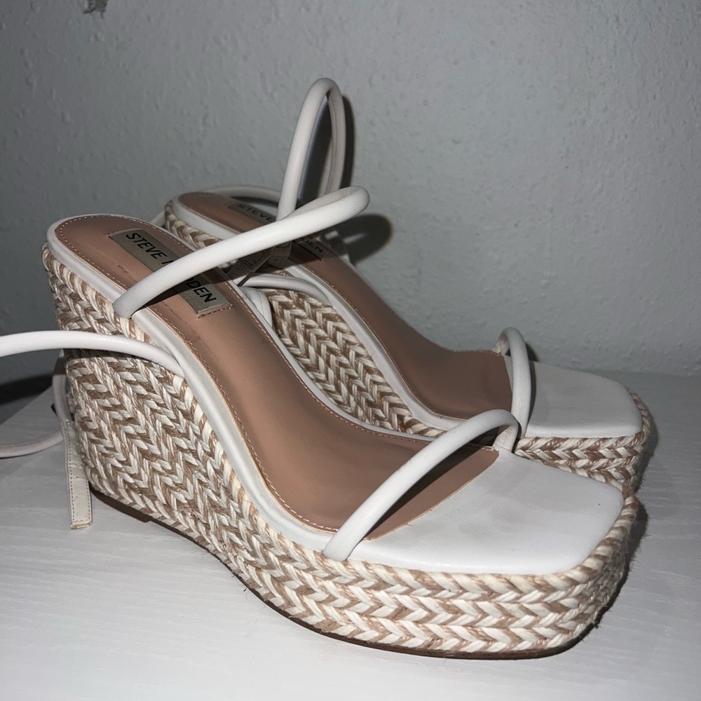 Steve Madden White Woven Wedge Sandals